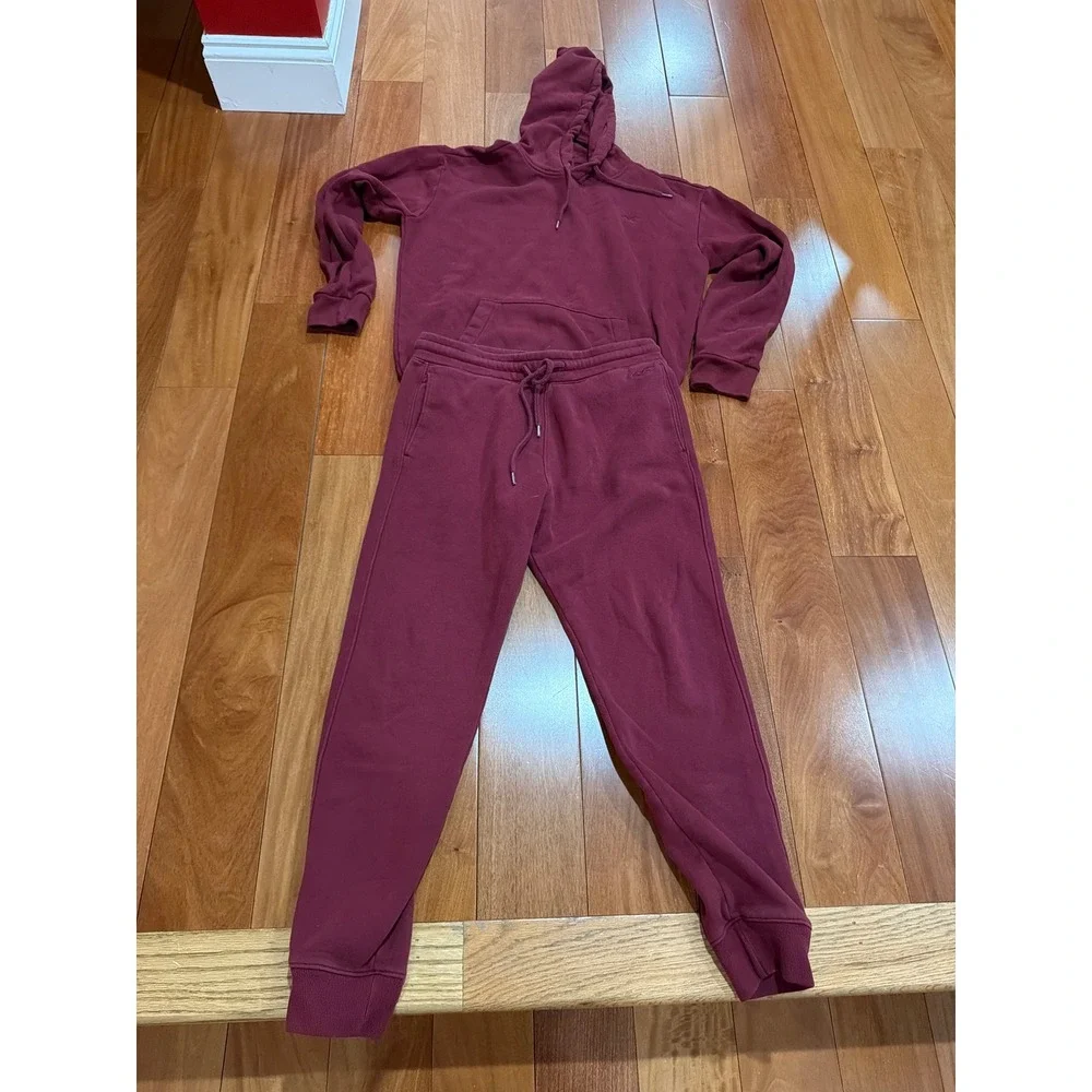 Hollister Sweatsuit Hoodie Jogger Set Burgundy Fleece Medium